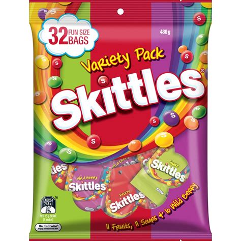 Skittles Variety Pack 32 Fun Size Bags Fruit, Sour, Wild Berry 480g | BIG W