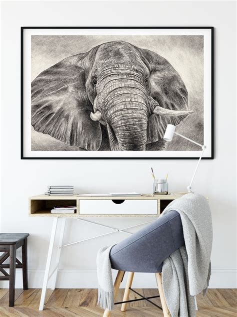 African Elephant Pencil Drawing Wall Art - Sparrow Springs