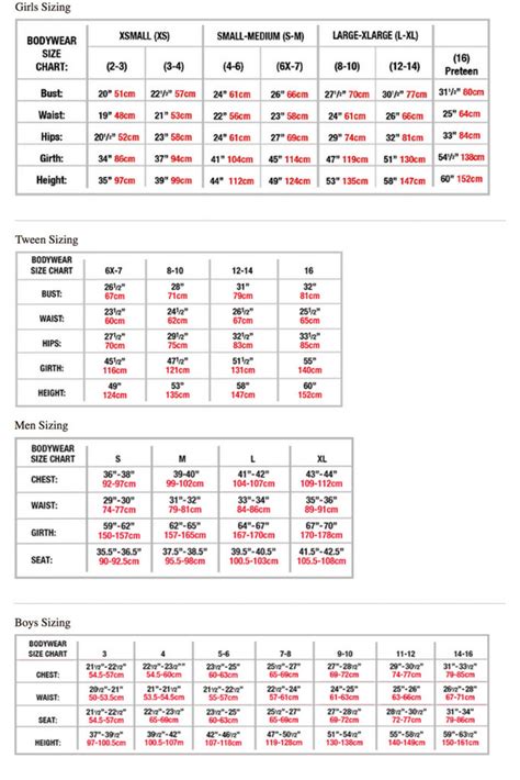 Sizing Charts | Sizing Guides | DanceWear Corner