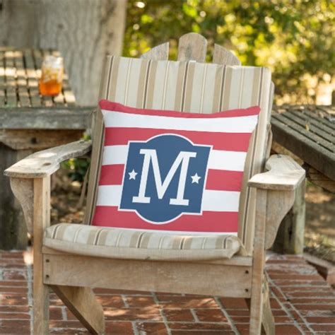 Patriotic Red White Blue Custom Monogram Initial Outdoor Pillow | Zazzle