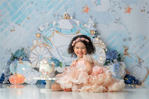 Cinderella Carriage Backdrop for Birthday Girl Cake Smash Portraits