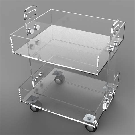 Modern Acrylic Rolling Bar Cart End Table with Handles-Homary