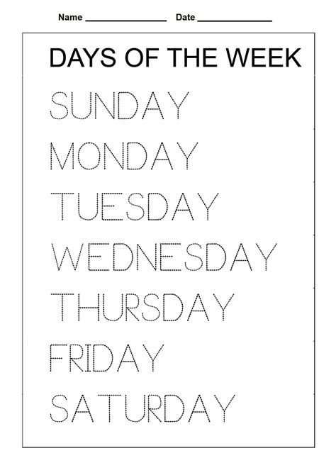 Free Printable Days Of The Week Worksheets