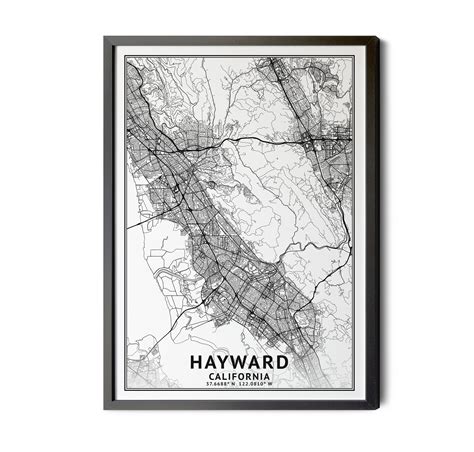 Hayward California Map Black and White Coordinates Map of - Etsy ...