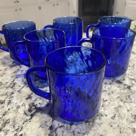 VTG ARCOROC FRANCE Swirl Cobalt Blue Glass Coffee Tea Mugs 12 oz Cups Set of 6 $35.00 - PicClick