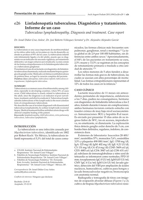 (PDF) Tuberculous lymphadenopathy. Diagnosis and treatment. Case report