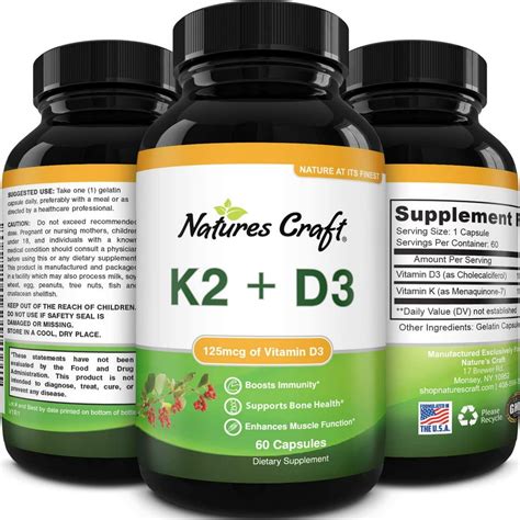 Vitamin D3 with K2 MK7 Supplement 5000 IU 60 Capsules and K2 for Immune ...