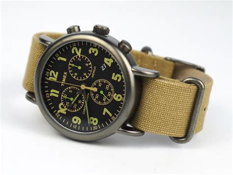 Timex Tw2P85200 Weekender Chrono Oversized Tan Nylon Strap Black Dial ...