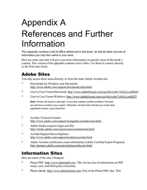 Appendix A References and Further Information