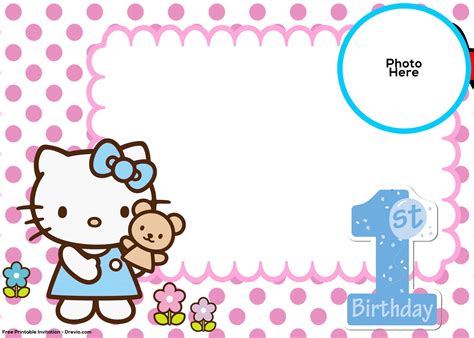 FREE Hello Kitty 1st Birthday Invitation Template | Drevio Invitations Design Hello Kitty ...