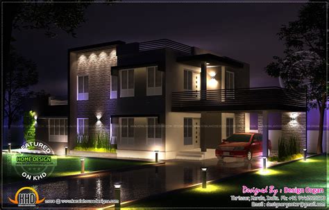 nggibrut: Night view rendering of flat roof house