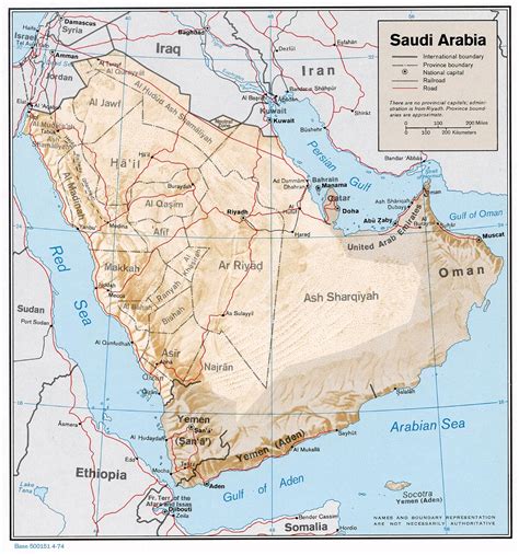 Mapa Físico de Arabia Saudita 1974 - Tamaño completo