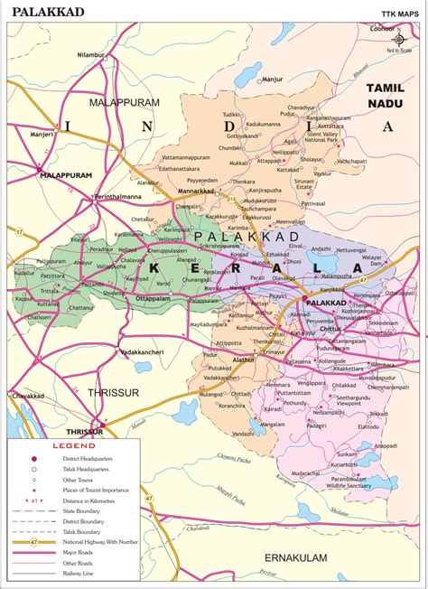 Palakkad District Map, Kerala District Map with important places of ...