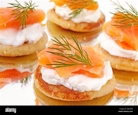 SALMON AND CHEESE BLINI Stock Photo - Alamy