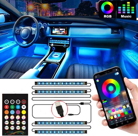 4pcs 72 LED Interior Car Lights, Car LED Strip Light Upgrade Waterproof APP Controller Lighting ...