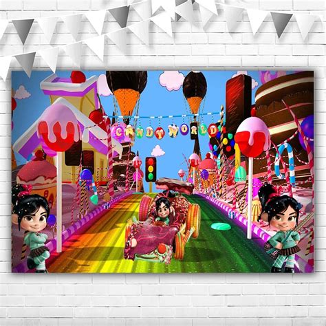 Buy Vanellope Von Schweetz Birthday Decorations Banner 5x3ft Sweet Candy World Background ...