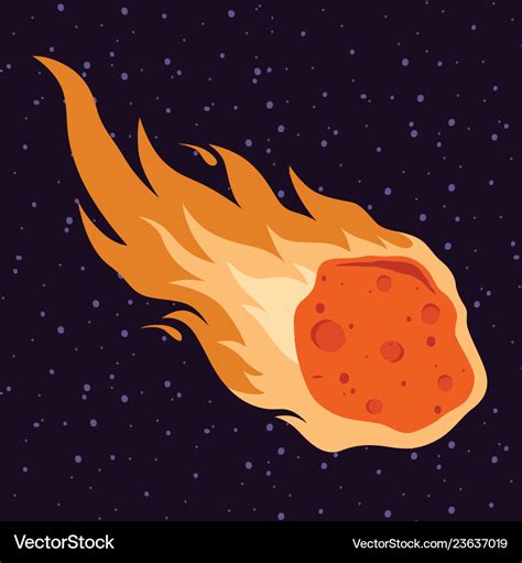 Flame meteor asteroid meteor rain fall in cartoon Vector Image