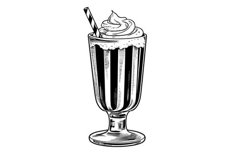 Chocolate milk shake sketch engraving vector illustration. Black and ...