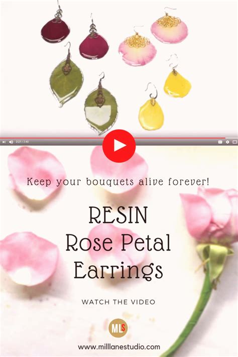 Pendientes de pétalos de rosa de resina Resins tutorial Mantenga sus recuerdos vivos secand ...