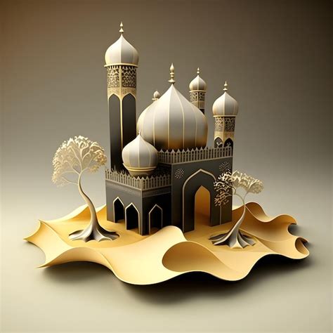 Premium AI Image | A paper model of a mosque with trees on it