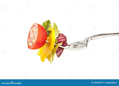 Salad Fork with Tomato Bell Pepper and Lettuce Stock Photo - Image of ...