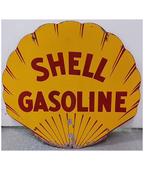 1930’s SHELL GASOLINE "DIE-CUT" CLAM SHELL GAS STATION PORCELAIN SIGN - Vintage Concepts Signs, LLC