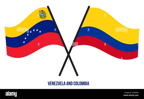 Venezuela and Colombia Flags Crossed And Waving Flat Style. Official ...