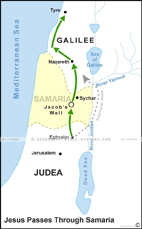 Jesus Passes Through Samaria - Basic Map (72 DPI) 1-Year License - Bible Maps and Images