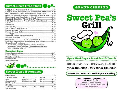 Sweet Pea's Grill Menu, Menu for Sweet Pea's Grill, Hollywood ...