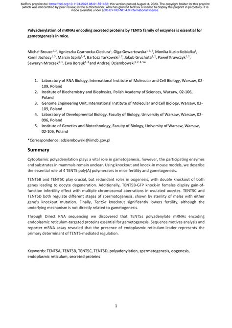 (PDF) Polyadenylation of mRNAs encoding secreted proteins by TENT5 family of enzymes is ...