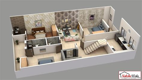 3d Floor Plans On Behance Small House Design Plans 2bhk House Plan ...