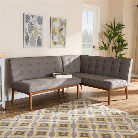 Baxton Studio Arvid Mid-Century Modern Gray Fabric Upholstered 2-Piece ...