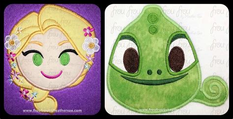 Punzel Princess and Paskal Chameleon Emoji TWO Design SET machine embroidery design, multiple ...