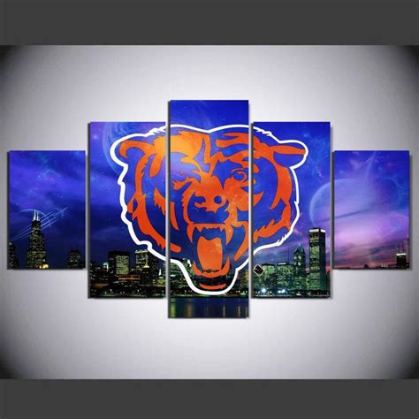 5 Panel Night City Chicago Bears Wall Art Cheap For Living Room – 4 Fan ...