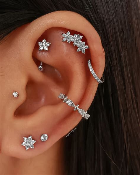 Jasmine Crystal Flower Rook Piercing Jewelry Curved Barbell – Impuria Ear Piercing Jewelry ...