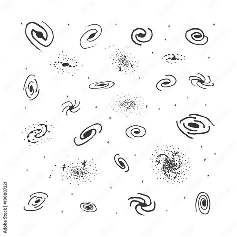 Vector set of hand drawn galaxy. Spiral galaxy, elliptical galaxy ...