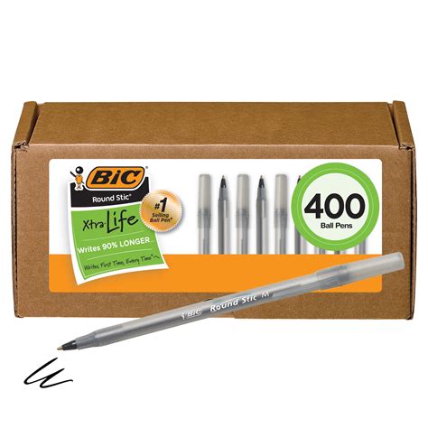 Buy BIC Round Stic Xtra Life Black Ballpoint Pens, Medium Point (1.0mm), 400-Count Pack of Bulk ...