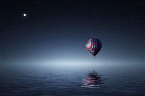 Hot Air Balloon Night Sky Moon Royalty Free Photo