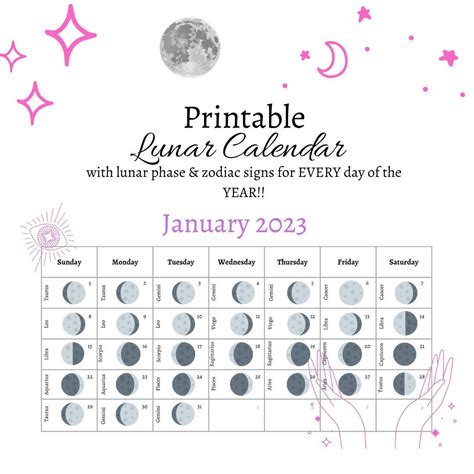 Beautiful Lunar Calendar 2023 Printable Perpetual Calendar Zodiac ...