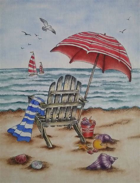 INK / OIL PAINTING Beach Scene Wall Art, Shells, Beach Cottage Decor ...