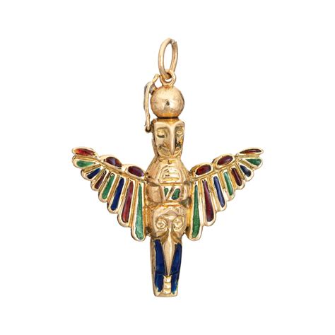 Vintage Aztec Eagle Pendant 18k Yellow Gold Enamel Wings Warrior Bird Jewelry For Sale at ...