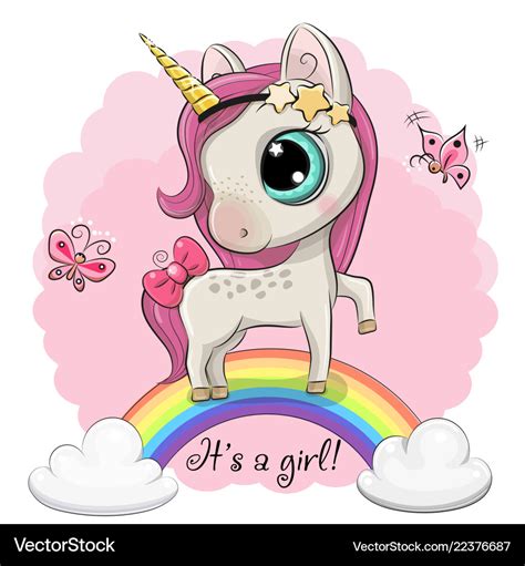 Cartoon unicorn is on rainbow Royalty Free Vector Image