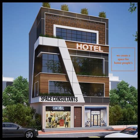 Hotel elevation | Commercial design exterior, House gate design, House outer design