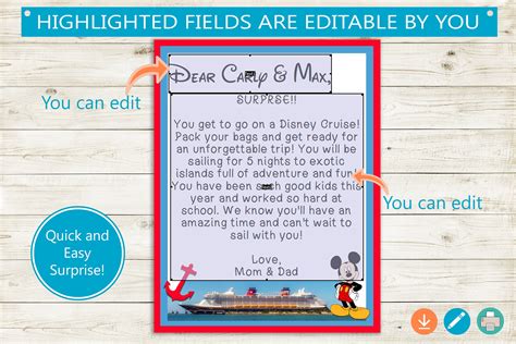 Disney Cruise Trip Reveal Printable Letter // Adobe Editable | Etsy