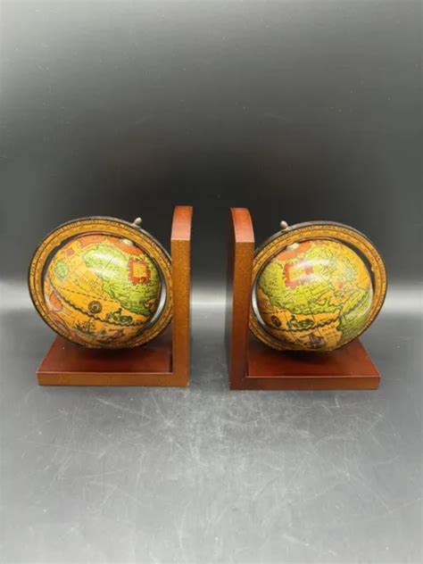 1960S WOOD BOOKENDS Old World Rotating Globe Map Made in Italy $44.00 - PicClick