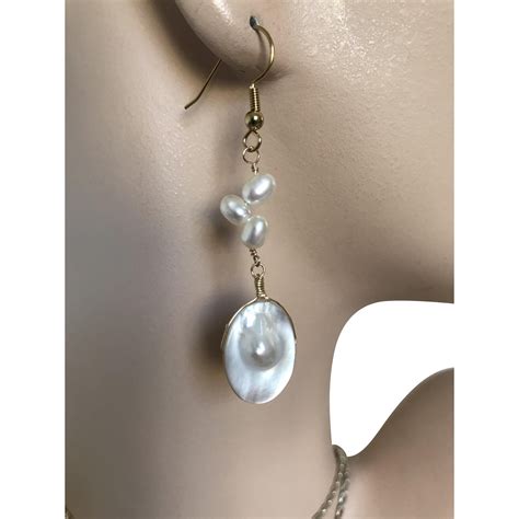 Pearl Earrings, Blister Pearl Dangles, Mabe Pearl drop Earrings from sweetwaterjewelrydesigns on ...