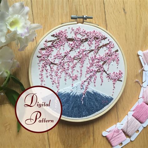 Sakura Views Cherry Blossom Hand Embroidery Hoop Art Full Embroidery PDF Pattern With ...
