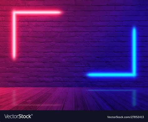 Brick wall room background neon light Royalty Free Vector