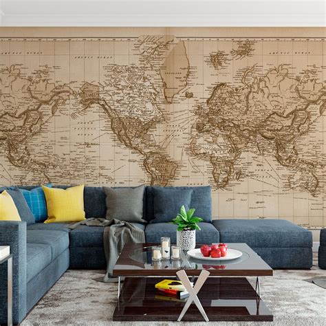 Vintage WORLD Atlas MAP Wall Vinyl Decal Mural 38"x26" | Vinyl wall ...