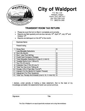 Fillable Online Transient Room Tax Form - The City of Waldport Fax Email Print - pdfFiller